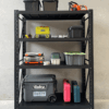 heavy duty steel shelving unit with tools and storage boxes black