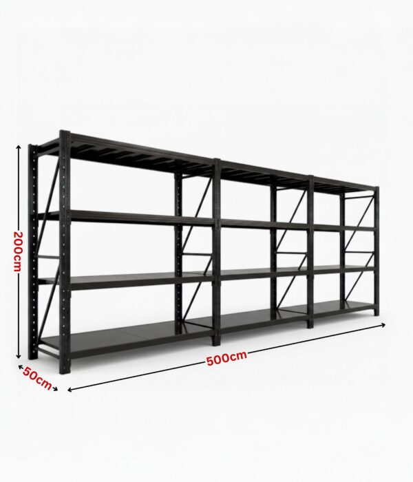 heavy duty steel longspan shelving unit 200x500x50cm black