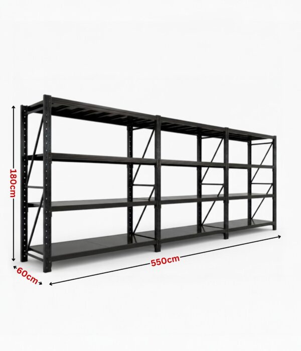 heavy duty steel longspan shelving unit 180x550x60cm black