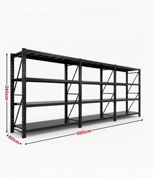 heavy duty steel longspan shelving unit 240x550x60cm black