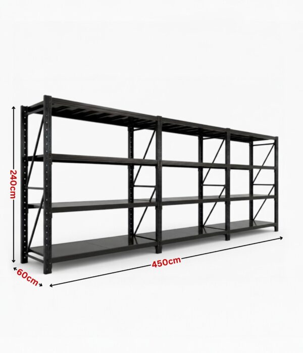 heavy duty steel longspan shelving unit 240x450x60cm black