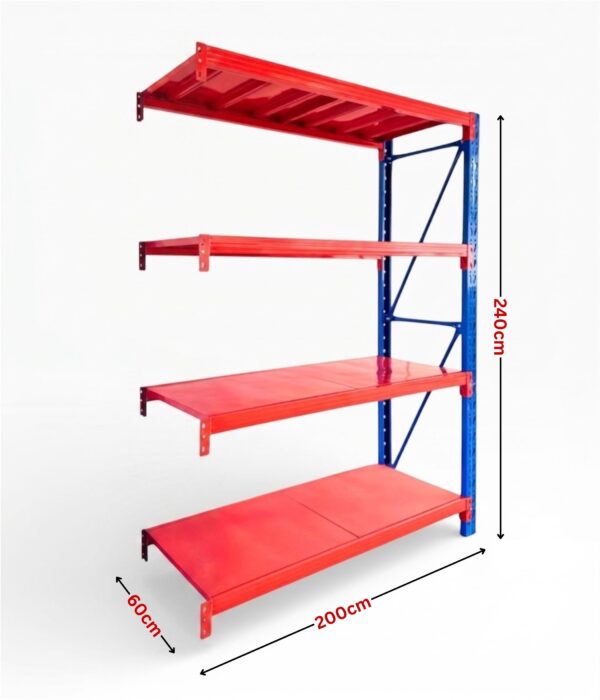 heavy duty steel shelving add on bay 240x200x60cm blue and orange