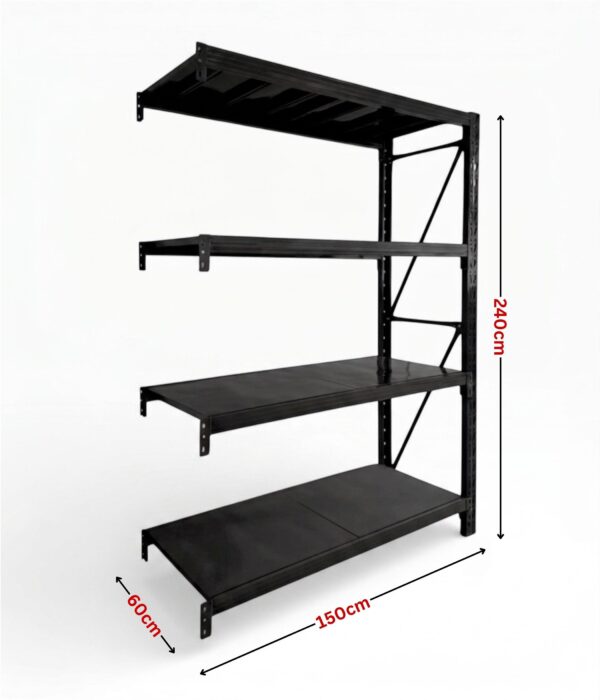 heavy duty steel shelving add on bay 240x150x60cm black
