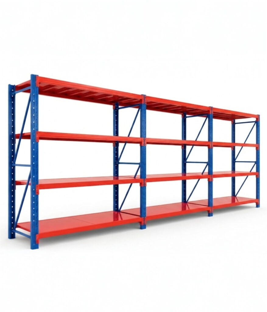 heavy duty steel 3 bay longspan shelving unit blue and orange