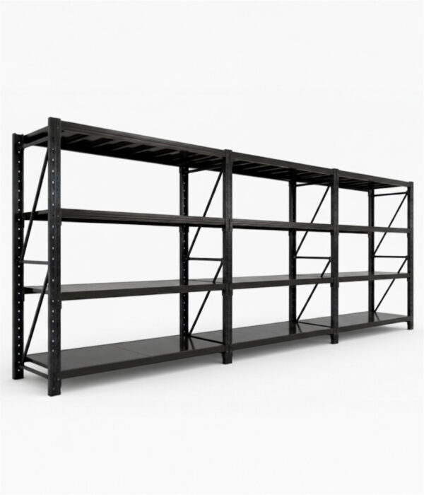 heavy duty steel 3 bay longspan shelving unit black