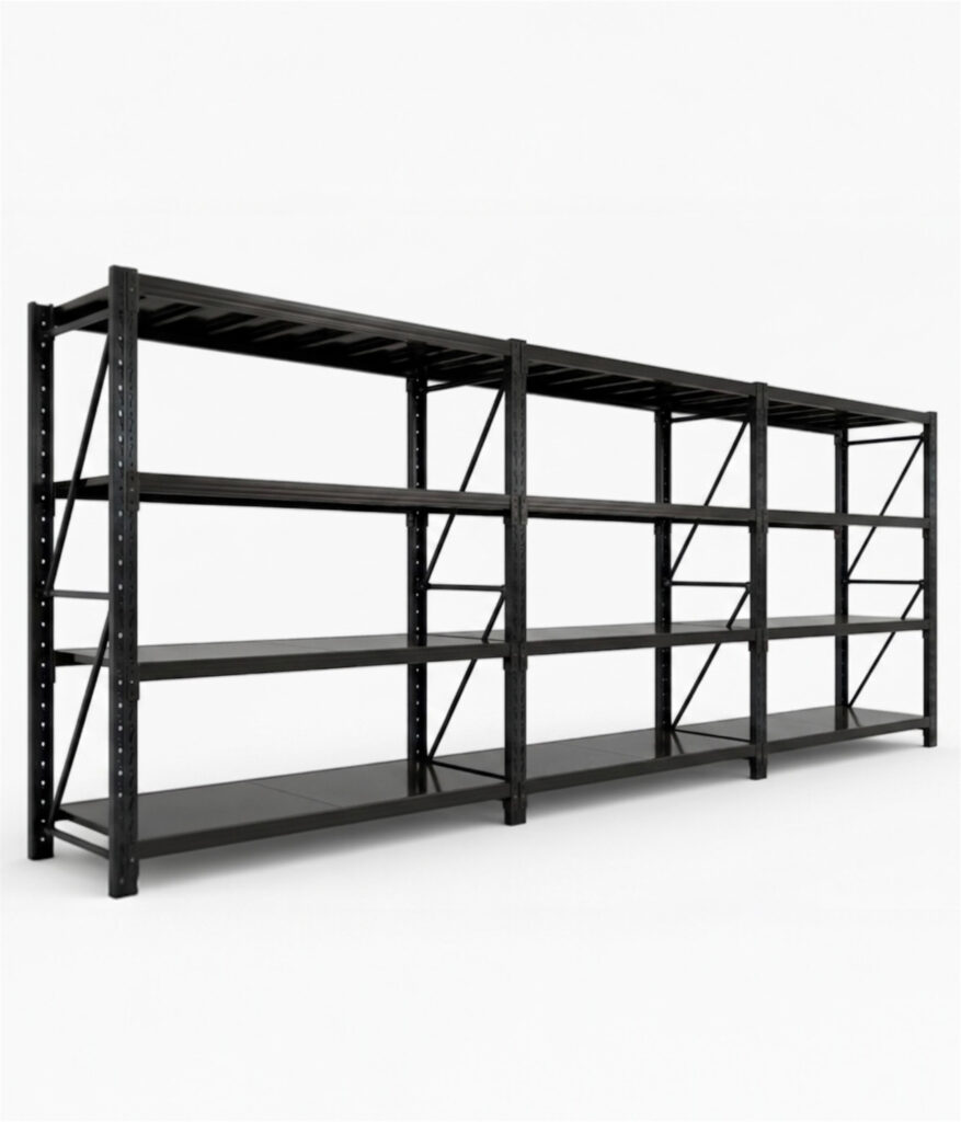 heavy duty steel 3 bay longspan shelving unit black
